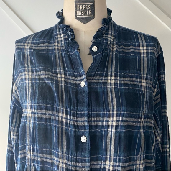 Nili Lotan Vivian Plaid Button Down in Navy White - Large - Picture 6 of 15